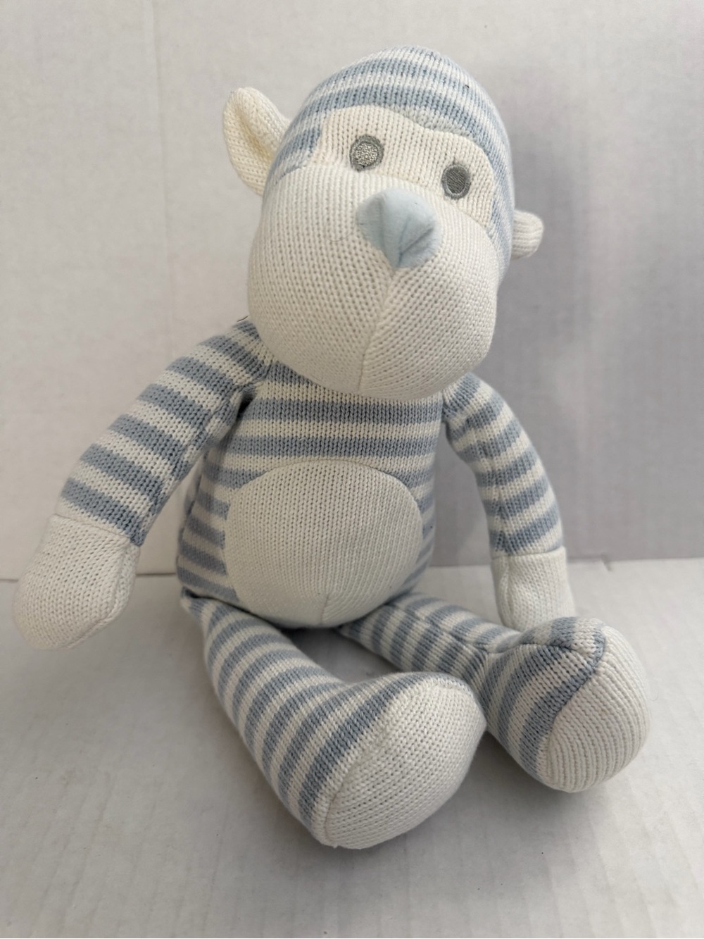 Hitwear Striped Knit Monkey Plush Toy - Blue & White
